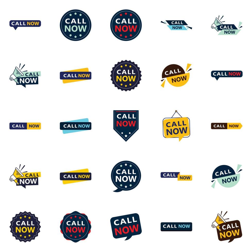 Call Now 25 Unique Typographic Designs for a personalized calling message vector