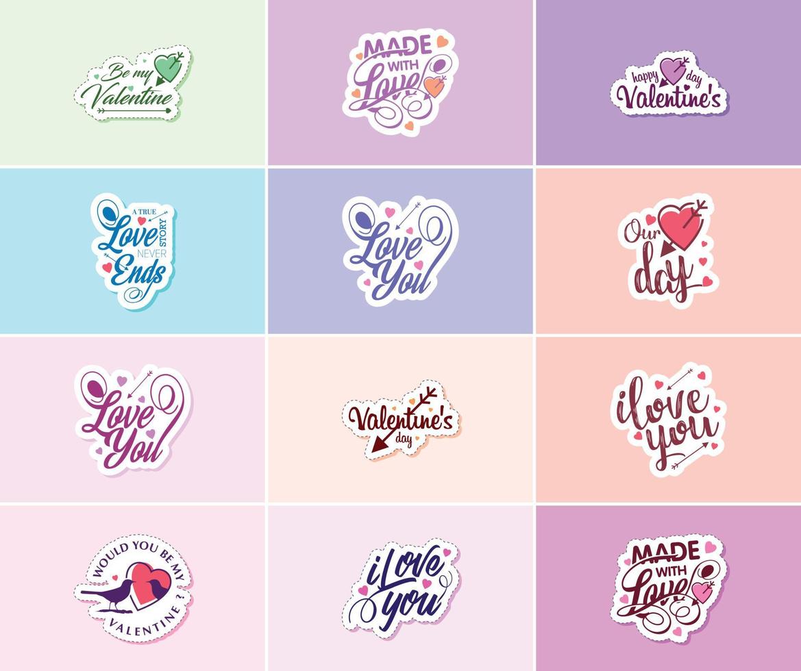 Heartfelt Typography Stickers for Valentine's Day vector