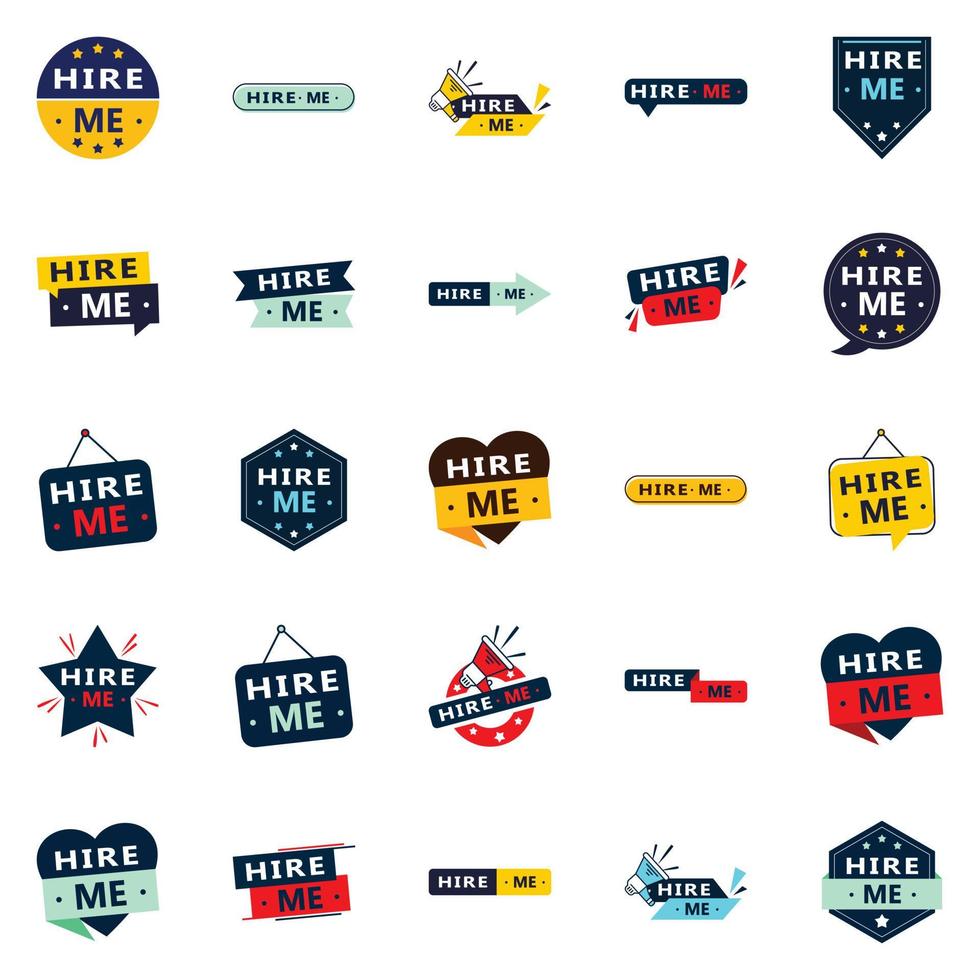 Stand Out from the Crowd with Our Pack of 25 Hire Me Banners vector