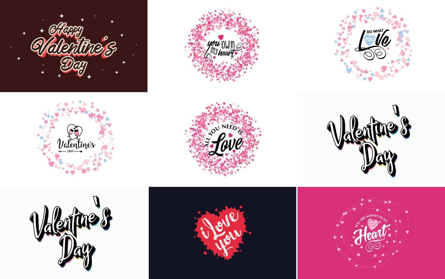 Love and Valentine's word art designs with a heart-shaped theme vector