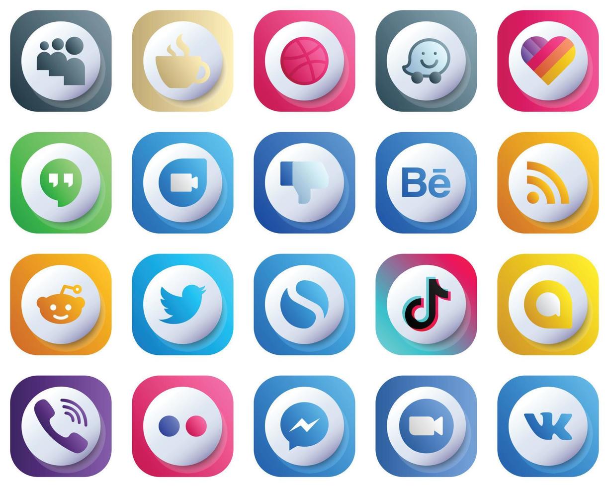 Cute 3D Gradient Social Media Brand Icon Set 20 icons such as simple. twitter. google duo. reddit and rss icons. Editable and High-Quality vector