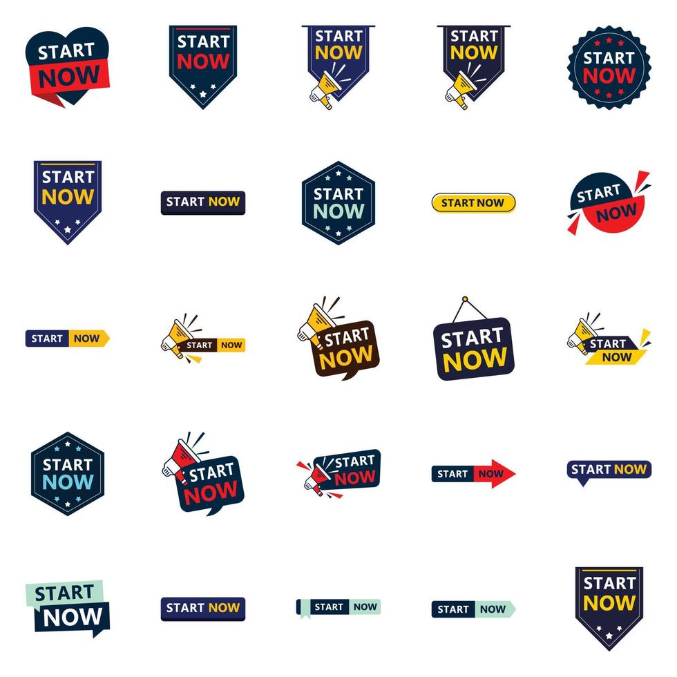 Start Now 25 Fresh Typographic Elements for a lively initiation campaign vector