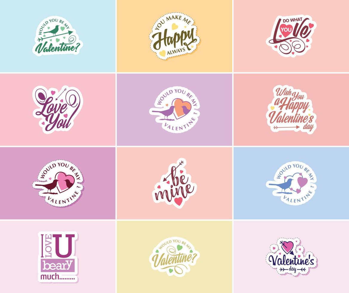 Heartfelt Typography Stickers for Valentine's Day vector