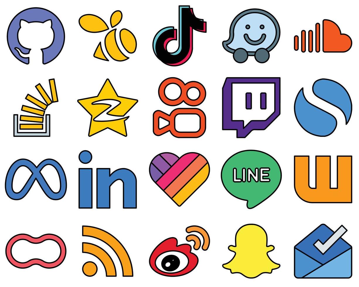 20 Customizable Line Filled Social Media Icons Pack such as qzone. soundcloud. overflow and question High-Resolution and Professional vector