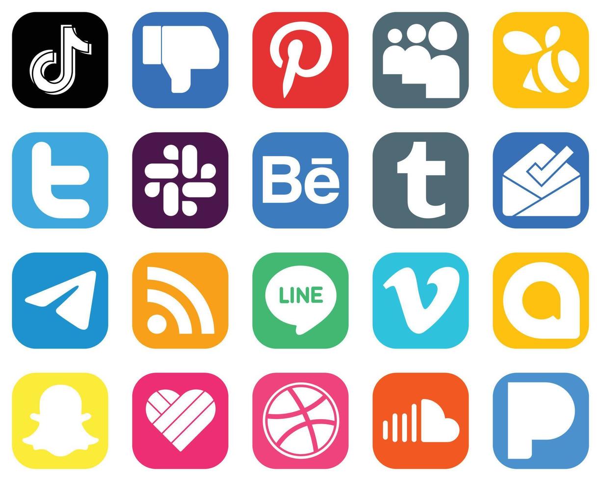 20 Social Media Icons for All Your Needs such as messenger. inbox. myspace. tumblr and slack icons. Stylish Gradient Icon Set vector