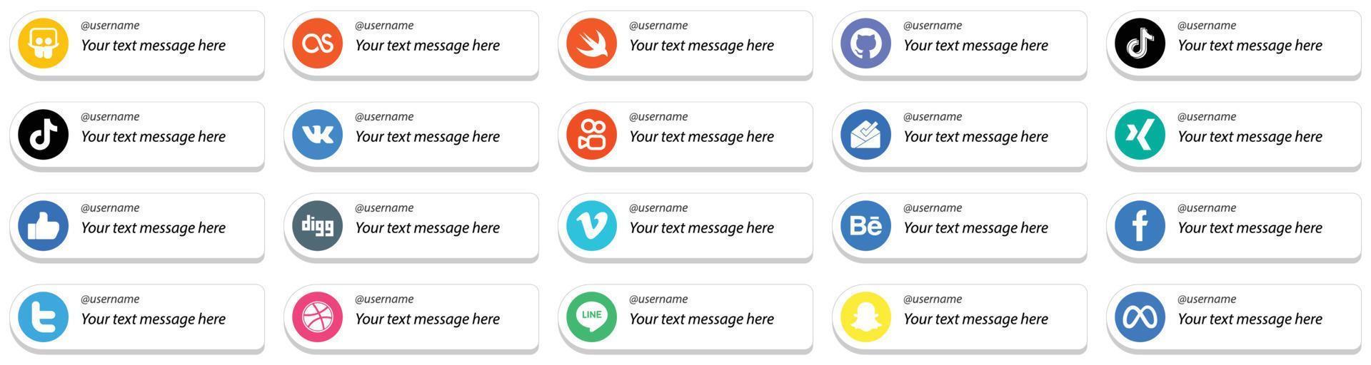 Customizable Follow Me Social Media Icons 20 pack such as video. digg. facebook and xing icons. Modern and minimalist vector