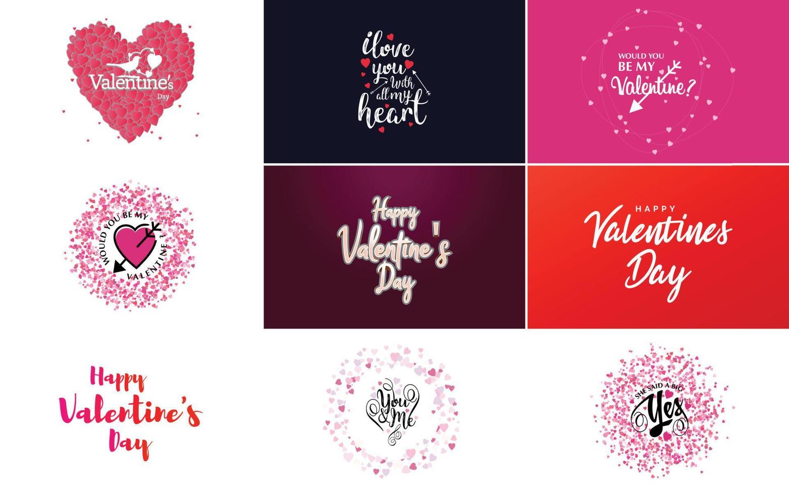 Happy Valentine's Day hand lettering calligraphy text and hearts vector