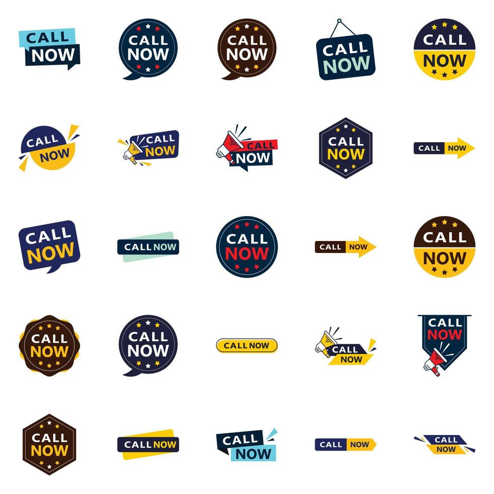 Call Now 25 High quality Typographic Elements to drive phone calls vector