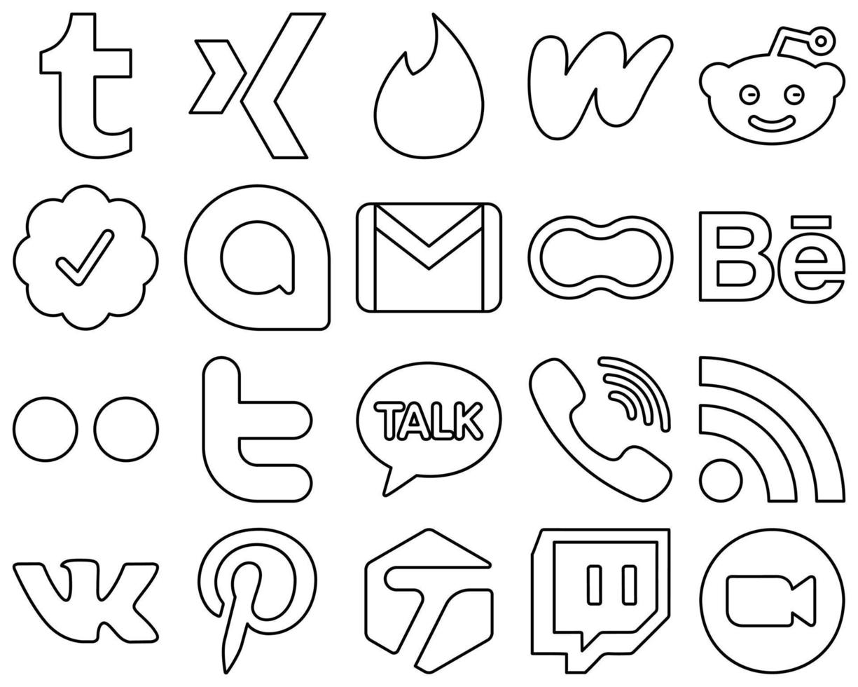 20 Creative Black Line Social Media Icons such as twitter. flickr. gmail. behance and mothers icons. Minimalist and customizable vector