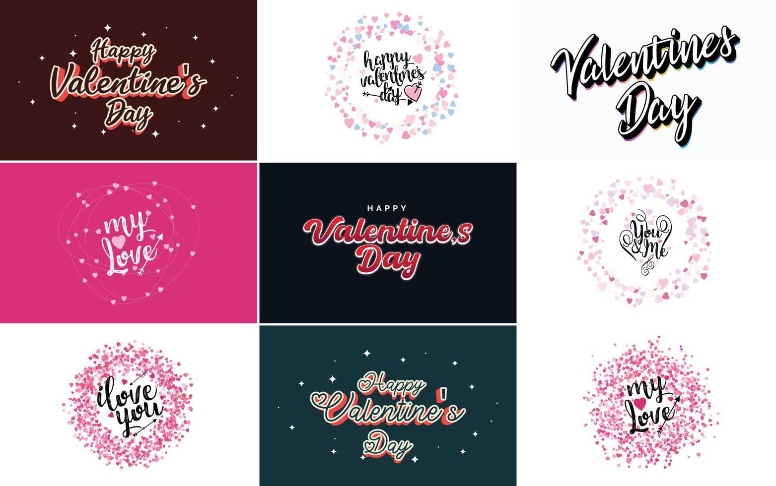 Valentine's logos with hearts and calligraphy lettering vector