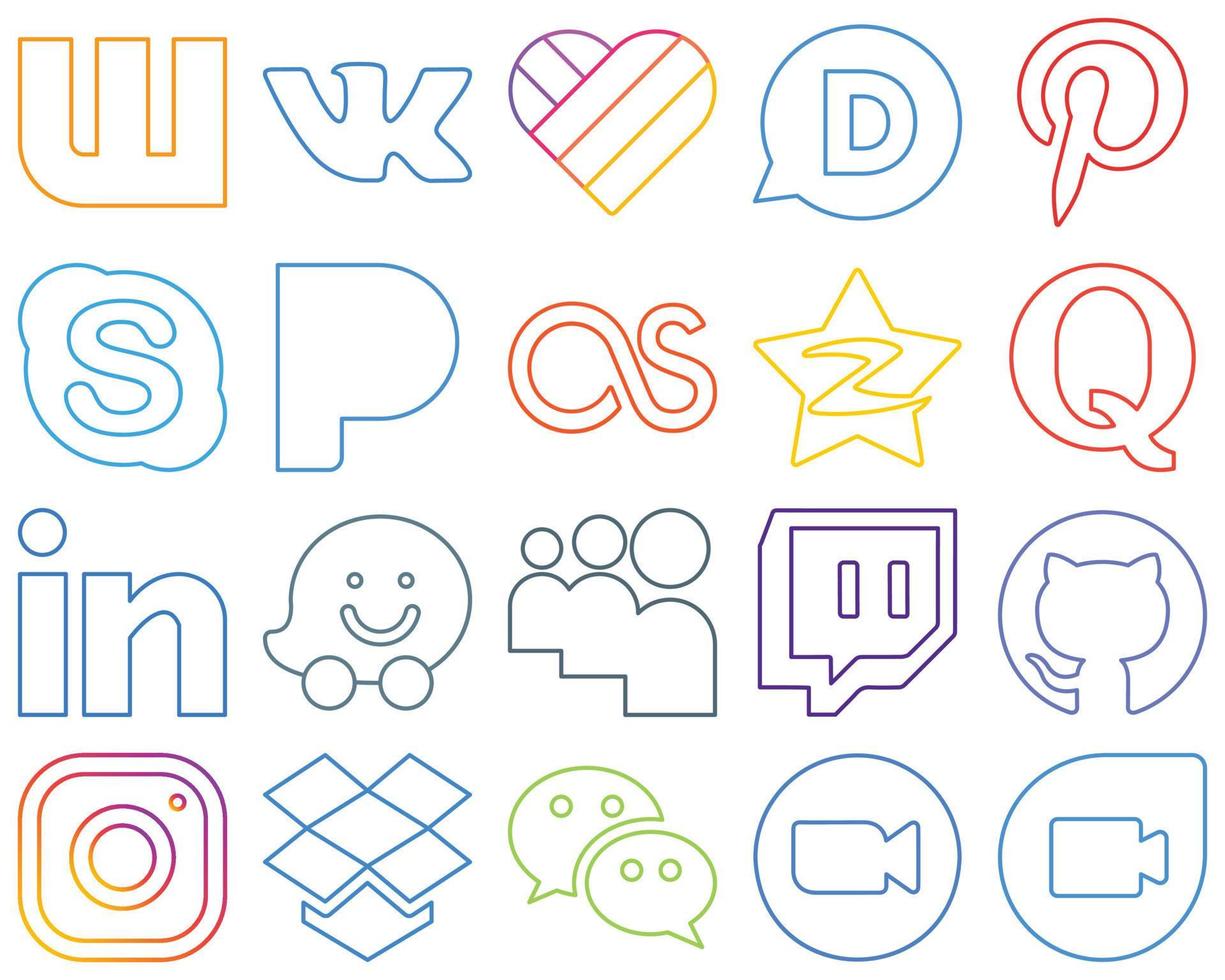 20 Professional and high-quality Colourful Outline Social Media Icons such as myspace. professional. lastfm. linkedin and quora Unique and high-resolution vector