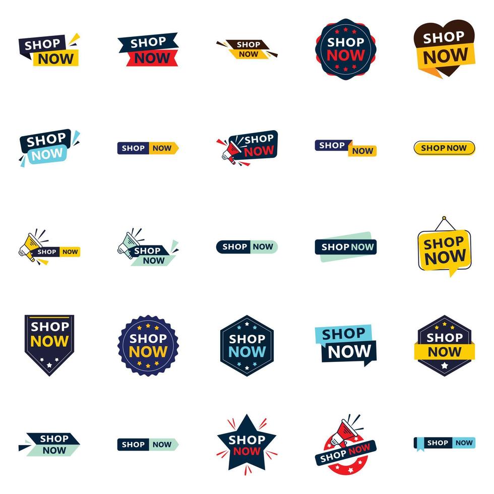 Get Your Customers Shopping with Our Pack of 25 Shop Now Sale Banners vector