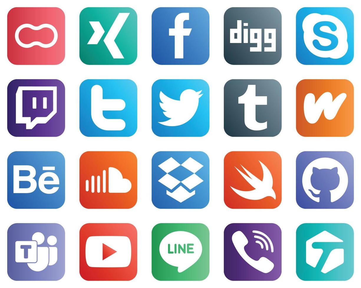 20 Social Media Icons for Your Designs such as soundcloud. literature. skype. wattpad and tweet icons. Versatile and high quality vector