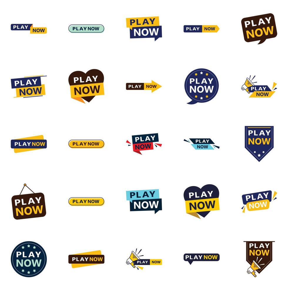 Get Your Customers Playing with Our Pack of 25 Play Now Banners vector