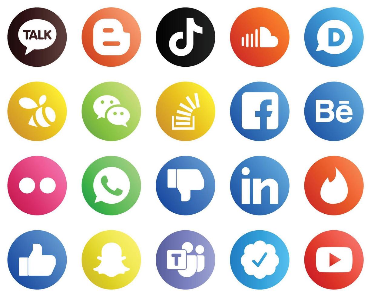 20 íconos simples de redes sociales como acciones. desbordamiento de existencias. nube de sonido iconos de mensajero y enjambre. alta resolución y editable vector