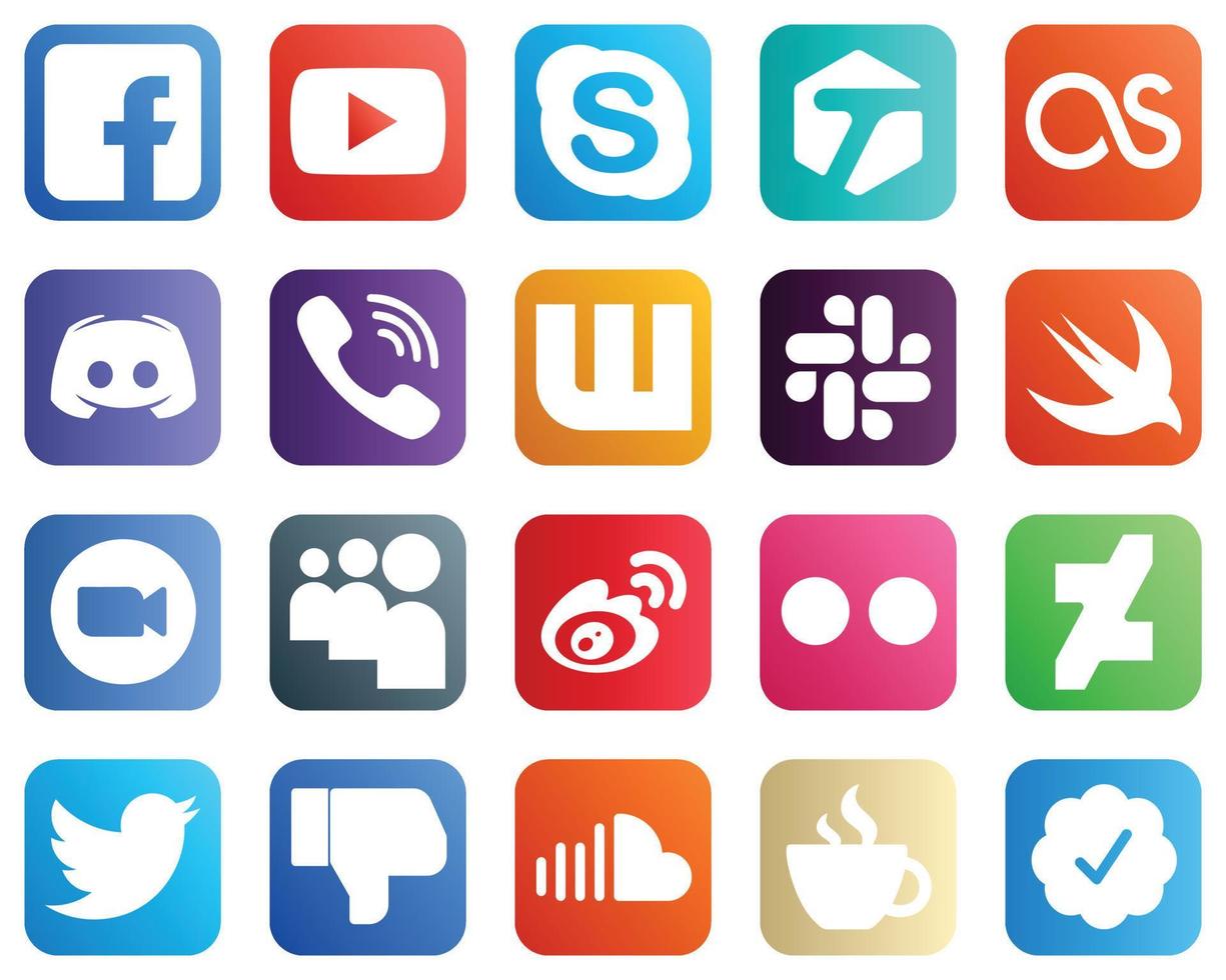20 Stylish Social Media Icons such as slack. lastfm and rakuten icons. Versatile and professional vector