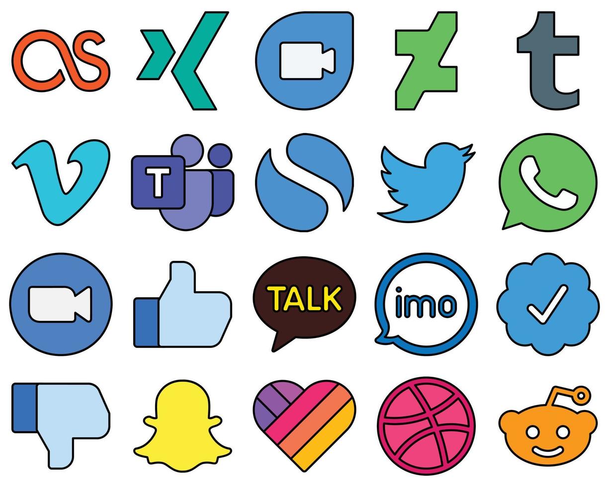 20 High-Quality Line Filled Social Media Icons Pack such as like. meeting. video and whatsapp High-quality and unique vector