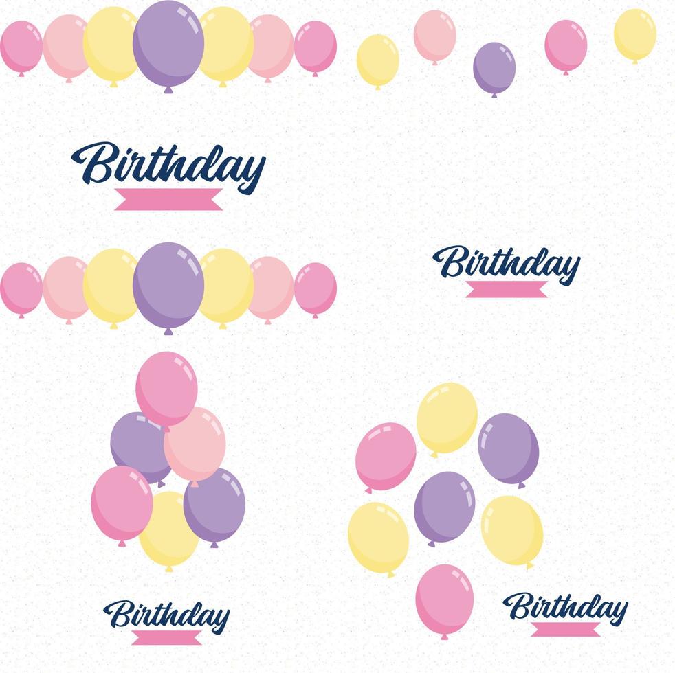 texto de feliz cumpleaños con un fondo estilo pizarra y elementos dibujados a mano como serpentinas y globos. vector