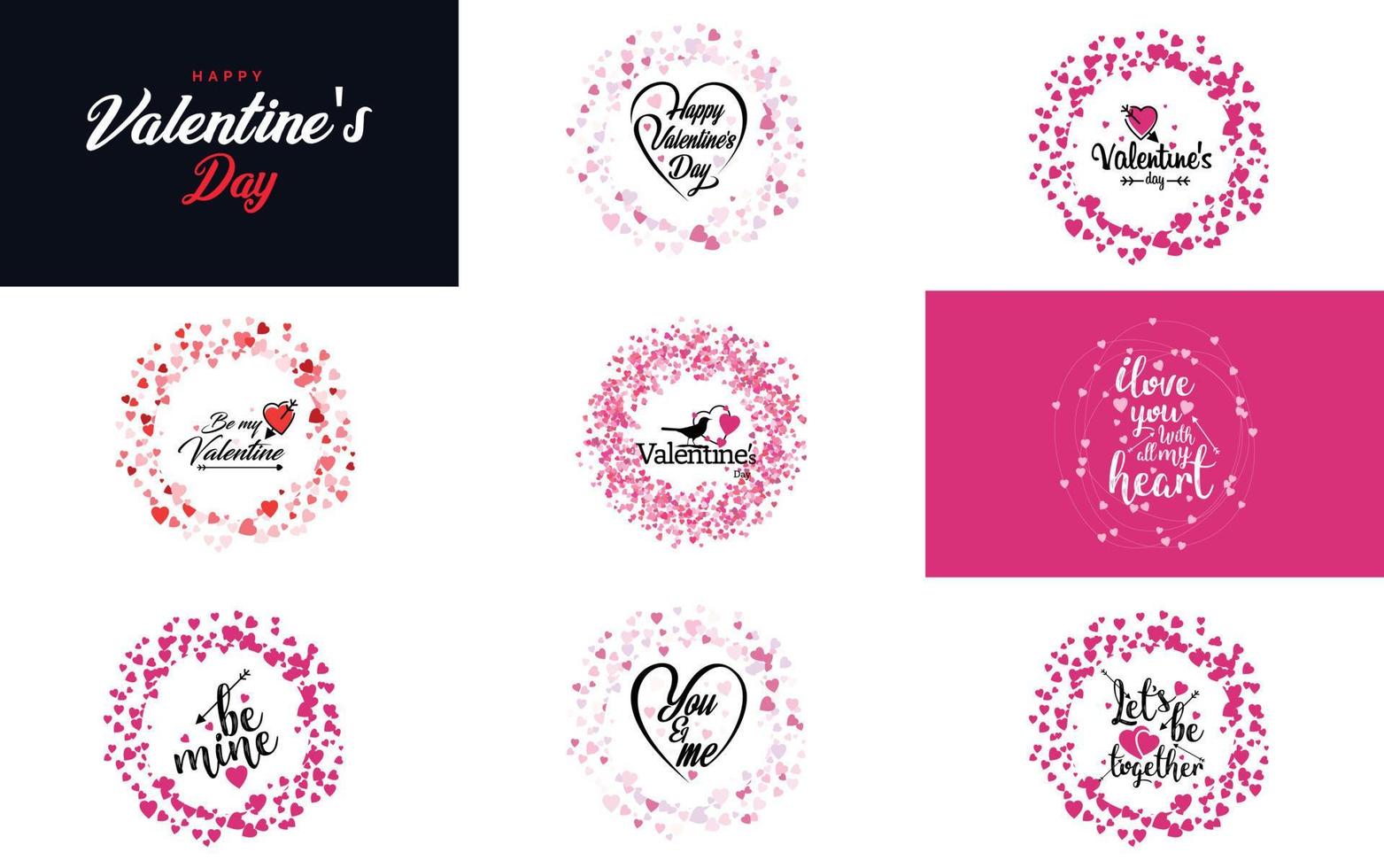 Happy Valentine's Day lettering template set vector