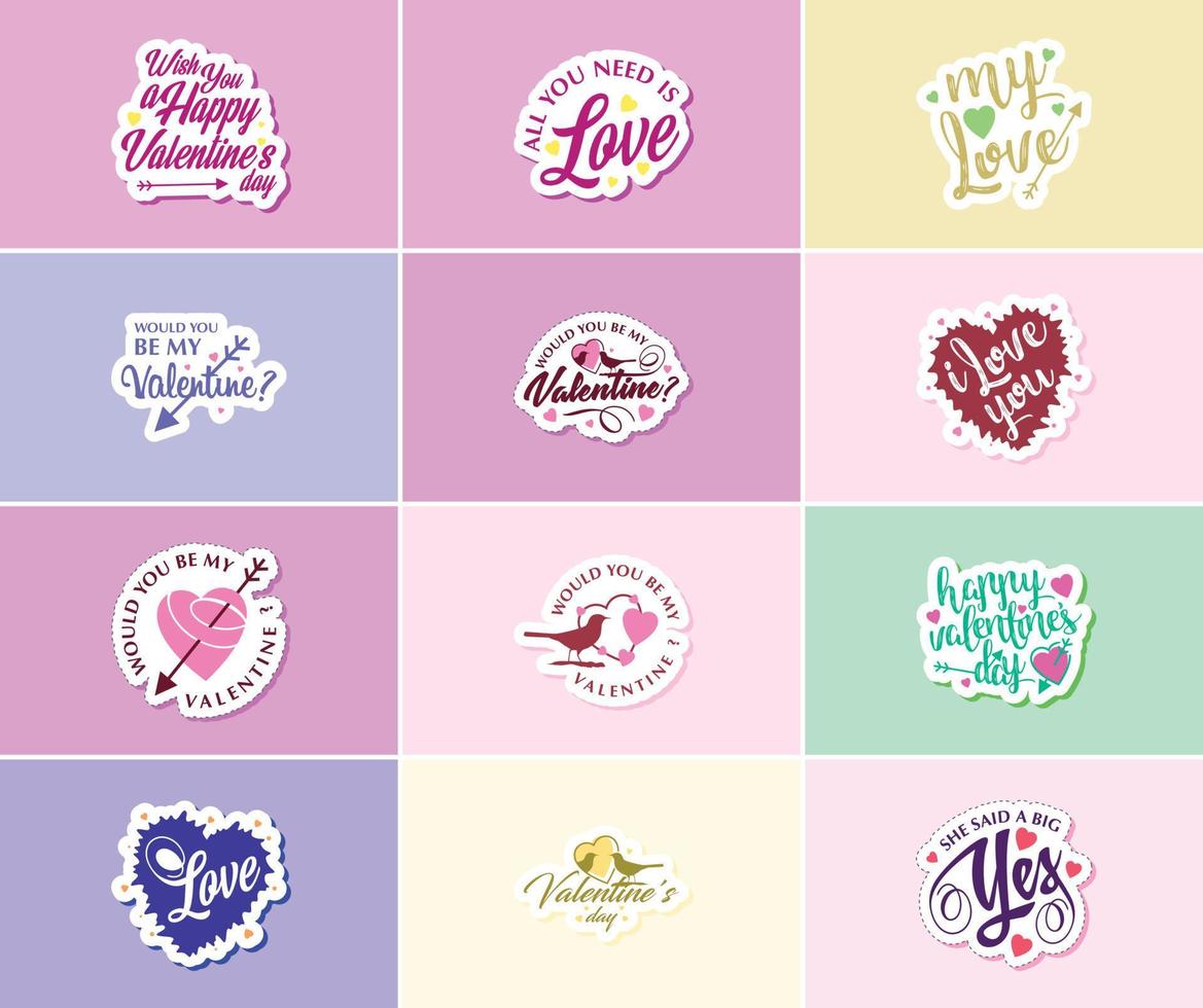 Saying I Love You with Valentine's Day Typography and Graphics Stickers vector