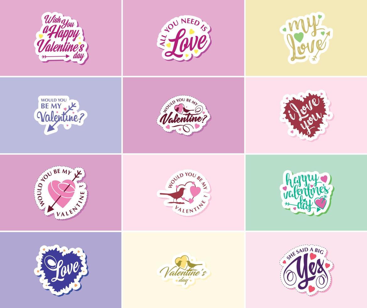 Saying I Love You with Valentine's Day Typography and Graphics Stickers vector