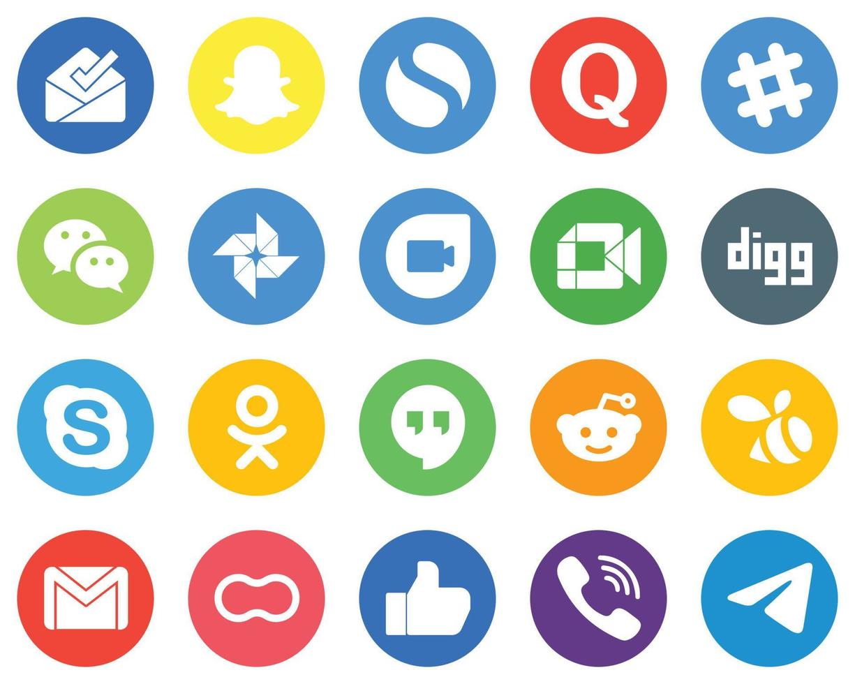 Flat Circle White Icon Set google hangouts. chat. google photo and skype 20 Modern Icons vector