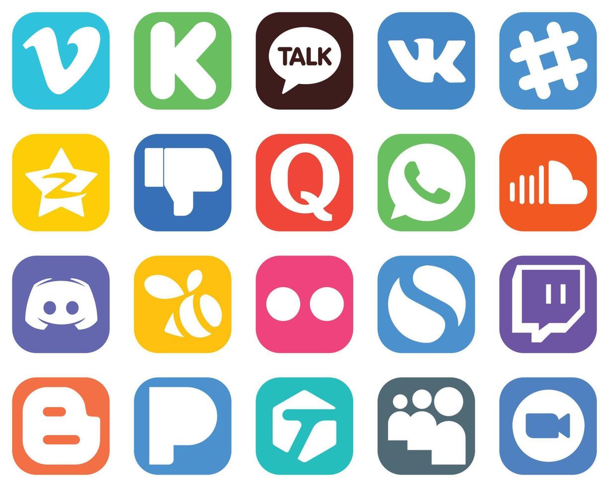 20 Versatile Social Media Icons such as music. soundcloud. tencent. whatsapp and quora icons. Modern Gradient Icon Set vector