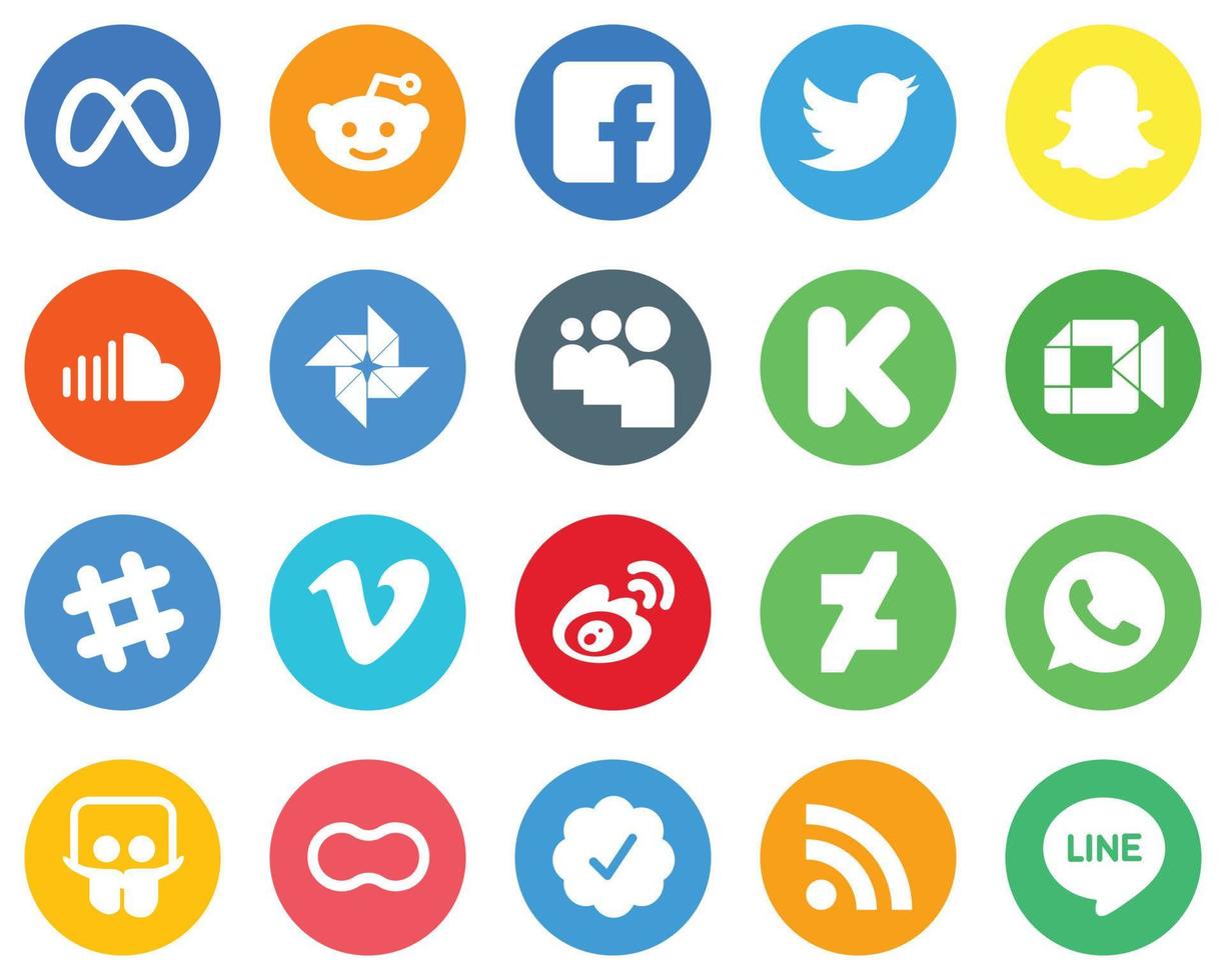 Flat Circle White Icon Set video. funding. snapchat. kickstarter and google photo 20 Elegant Icons vector