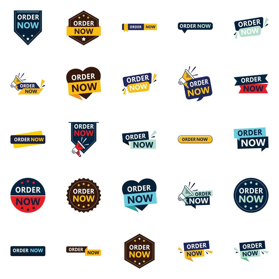 Promote Your Products or Services in Style with Our Pack of 25 Order Now Banners vector