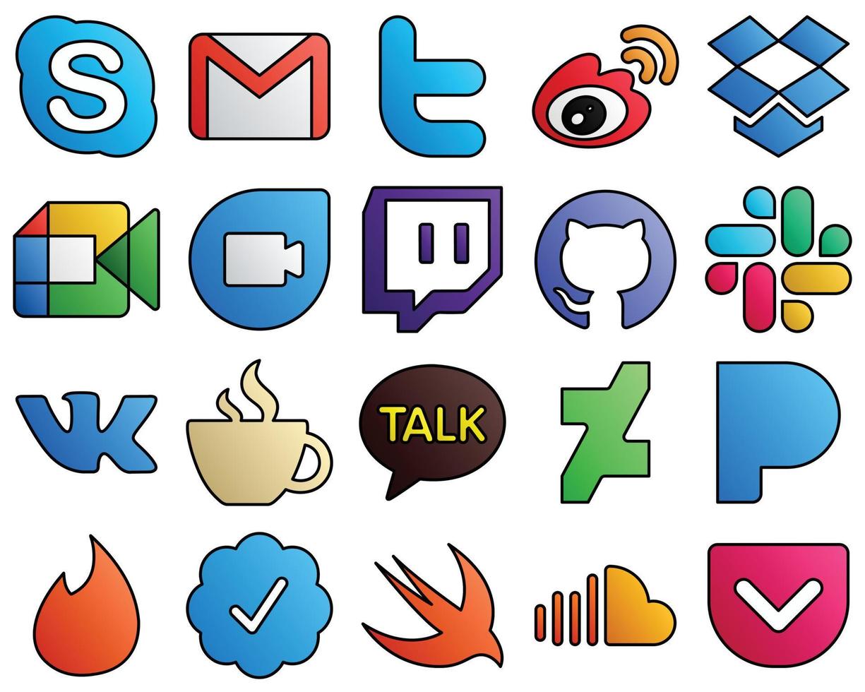 20 Modern icons github. google duo. sina and google meet Filled Line Style Social Media Icon Collection vector