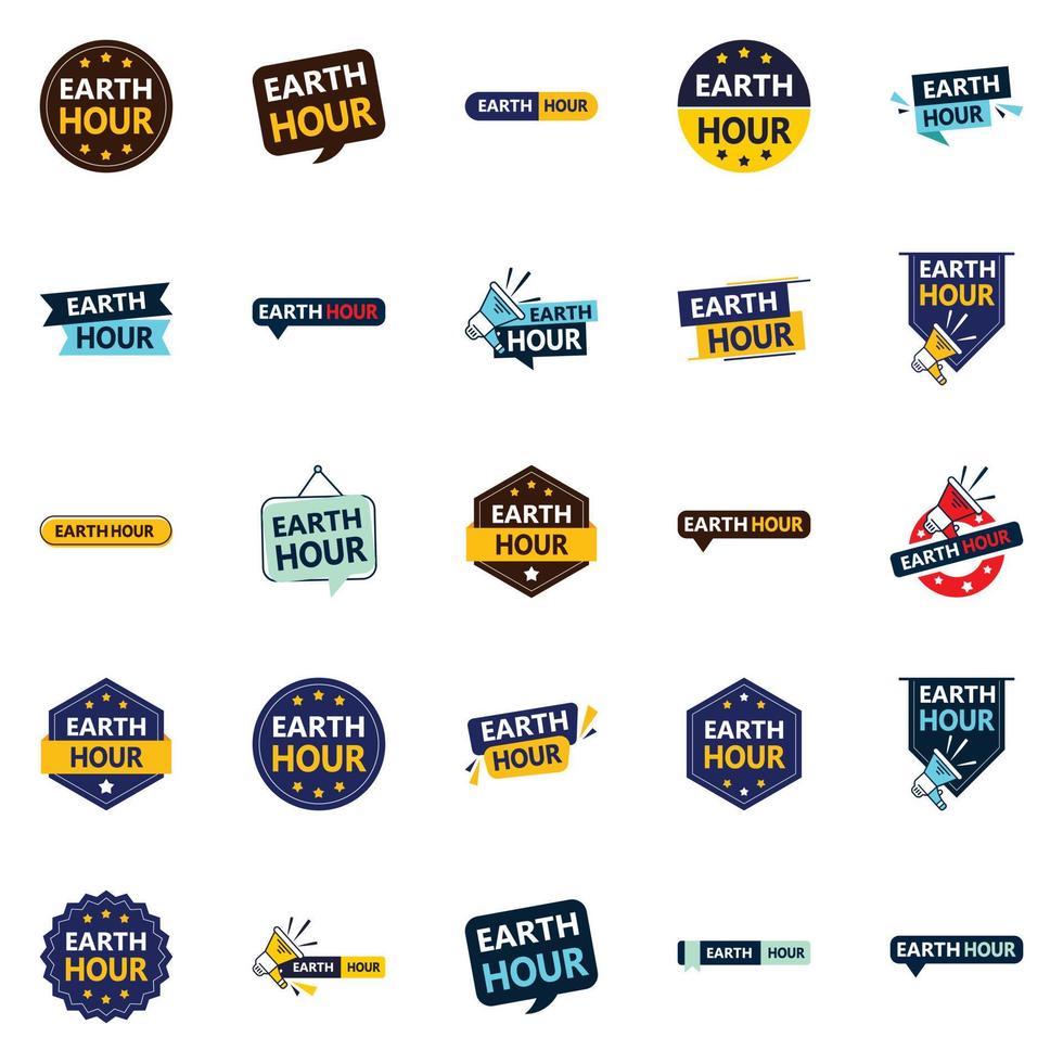 25 Inspiring Vector Designs in the Earth Hour Pack Perfect for Promoting Sustainability and Climate Action