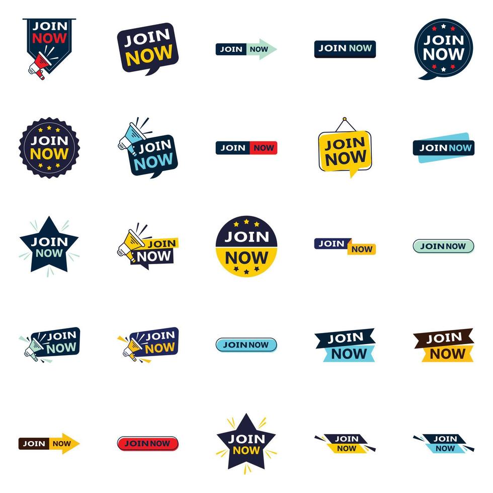 Join Now 25 Modern Typographic Elements for promoting membership in a current way vector