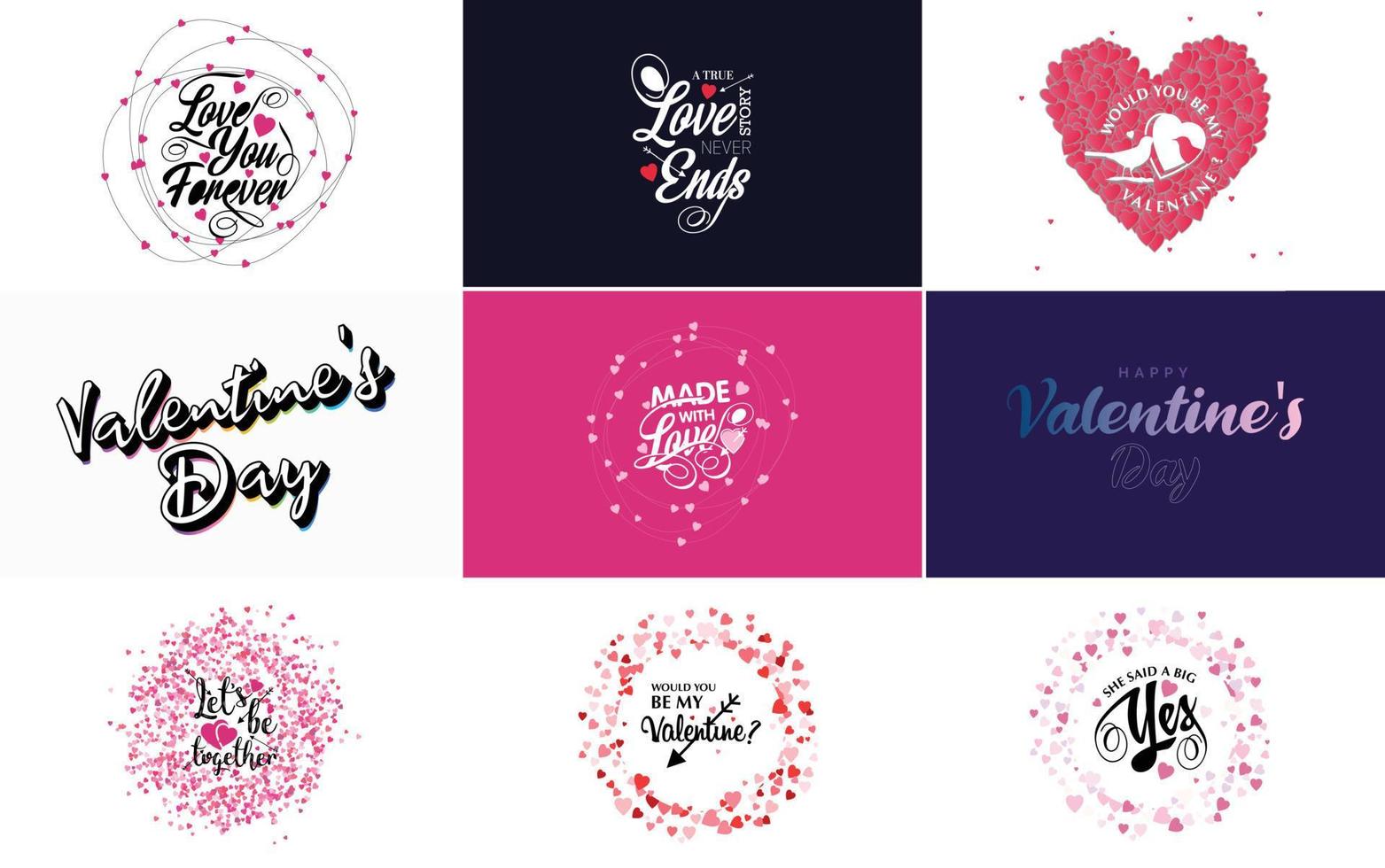 Love and Valentine's word art designs with heart shapes vector