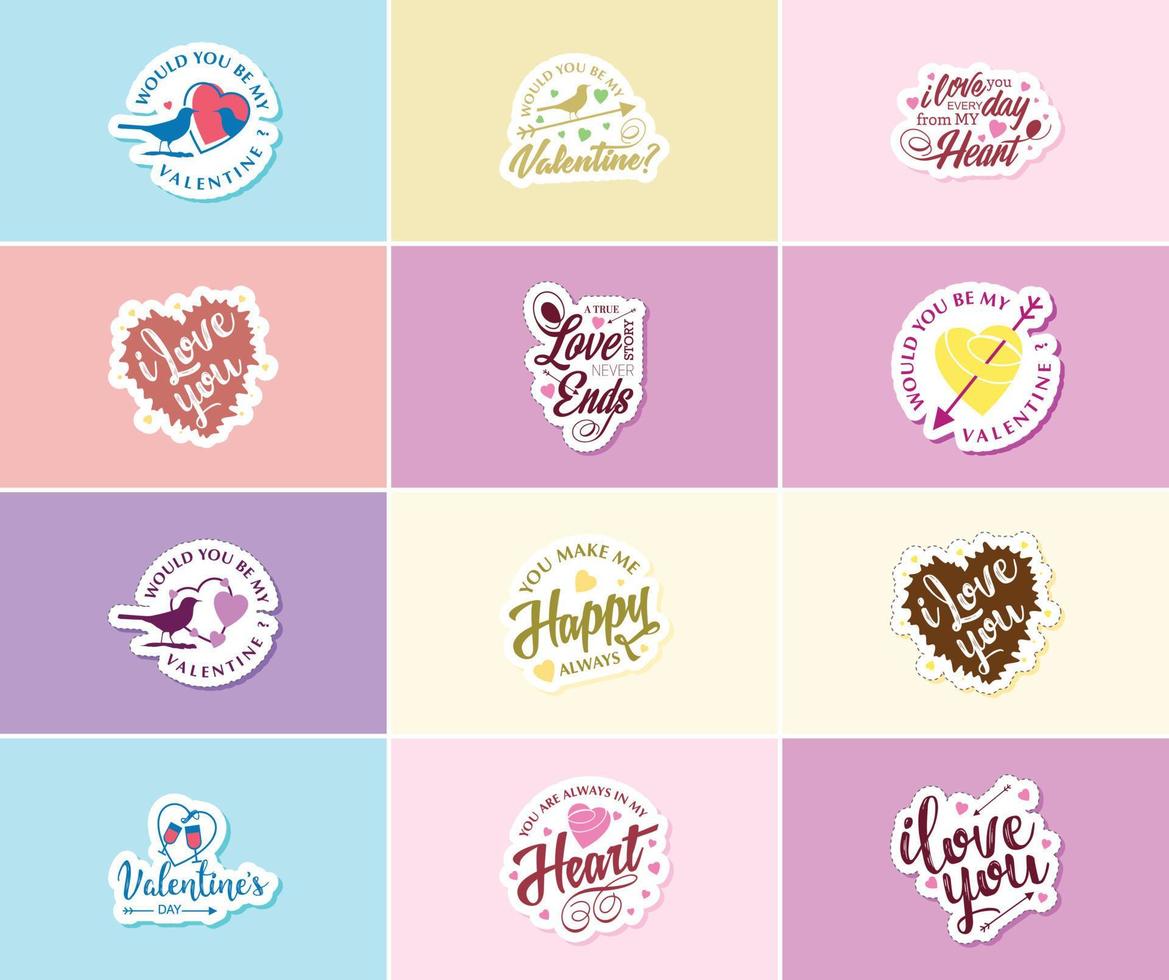 Celebrating the Power of Love on Valentine's Day with Beautiful Design Stickers vector