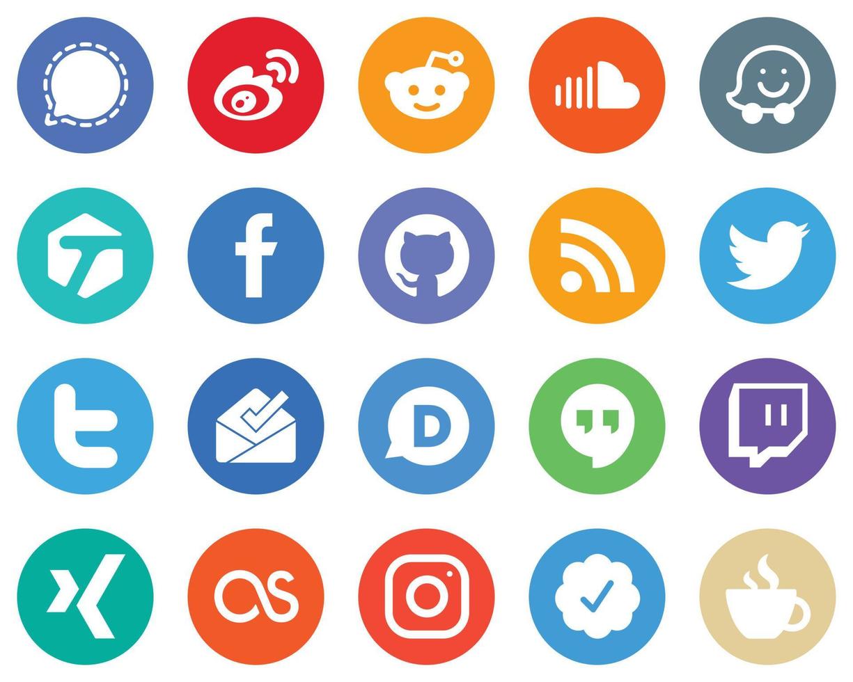 Flat Circle White Icon Collection rss. soundcloud. fb and tagged 20 Professional Icons vector
