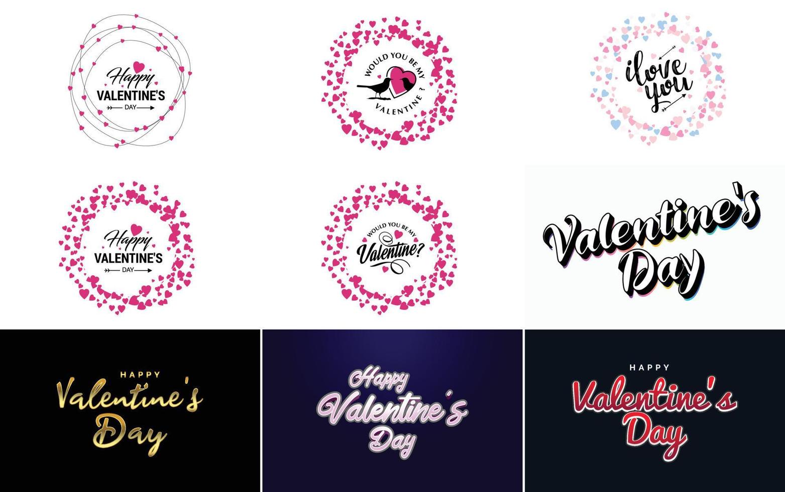 Happy Valentine's Day greeting card template with a floral theme and a pink color scheme vector
