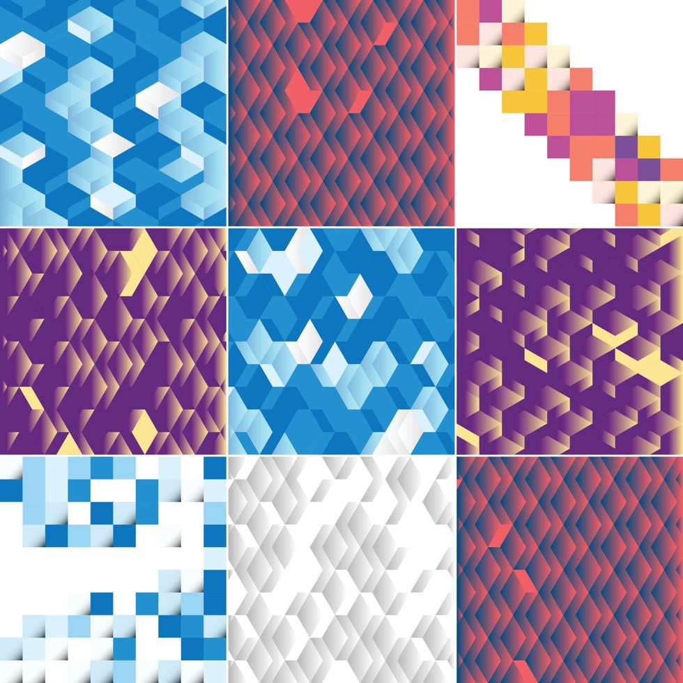 Abstract colorful square background pack of 9 vector
