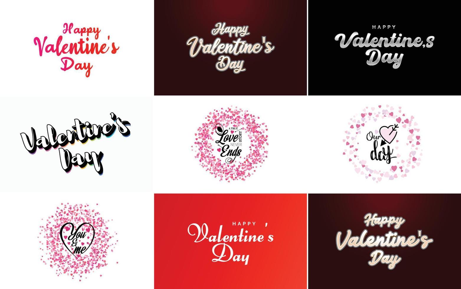 día de san valentín con letras negras dibujadas a mano y corazones rosas en la ilustración vectorial de fondo blanco adecuada para usar en el diseño de tarjetas. pancartas logotipos volantes etiquetas. iconos insignias y pegatinas vector