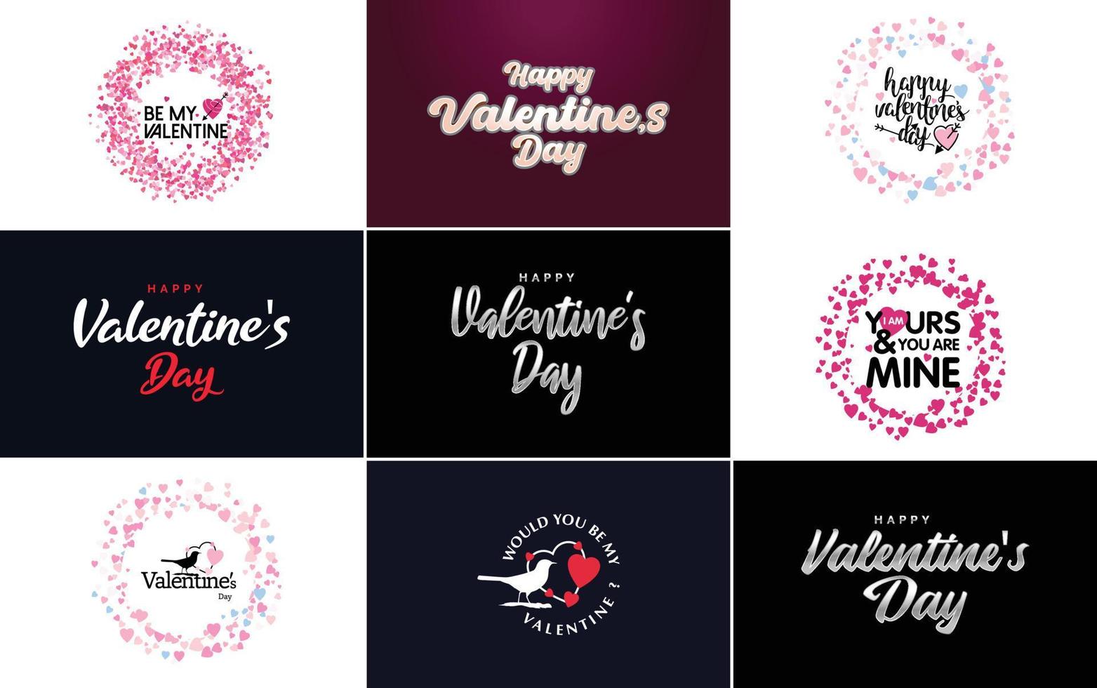 Happy Valentine's Day typography design with hearts and a gradient color scheme vector