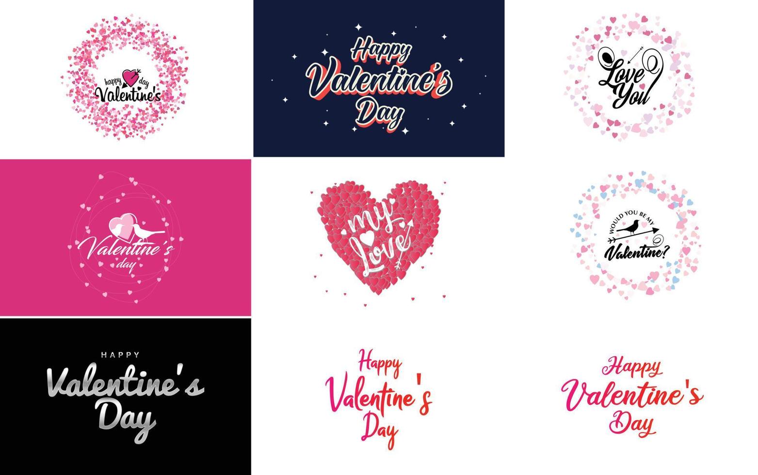 Happy Valentine's Day lettering set vector