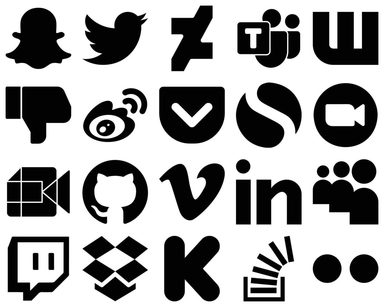 20 High-Quality Black Solid Glyph Icons such as meeting. zoom. facebook and simple icons. Creative and professional vector