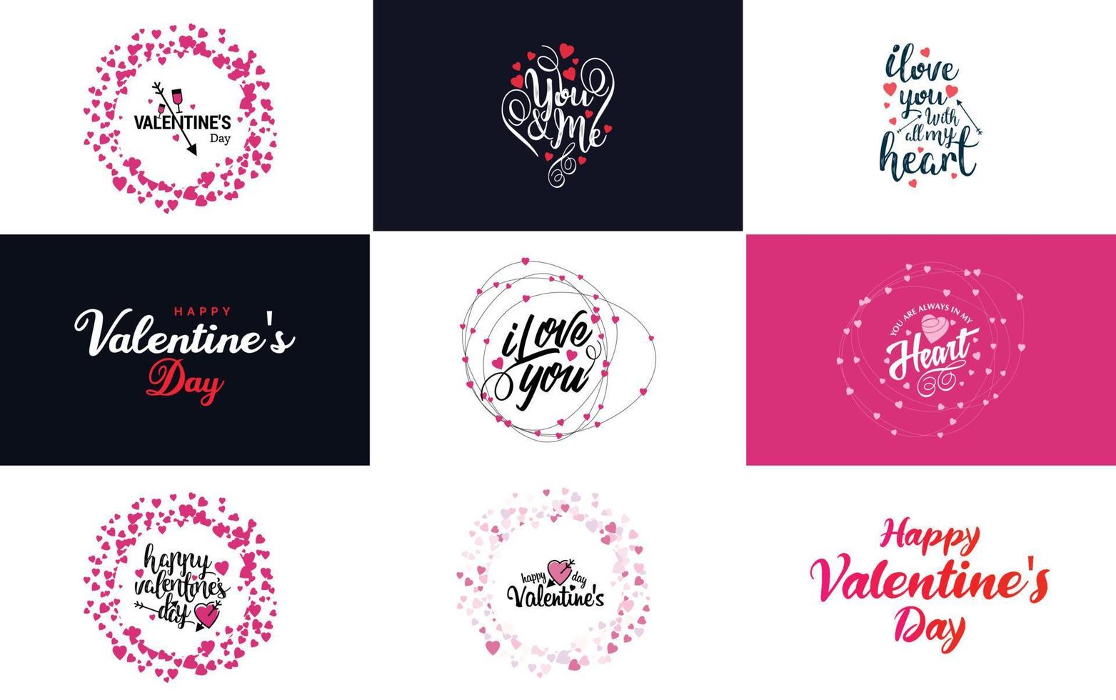 Happy Valentine's Day lettering set vector