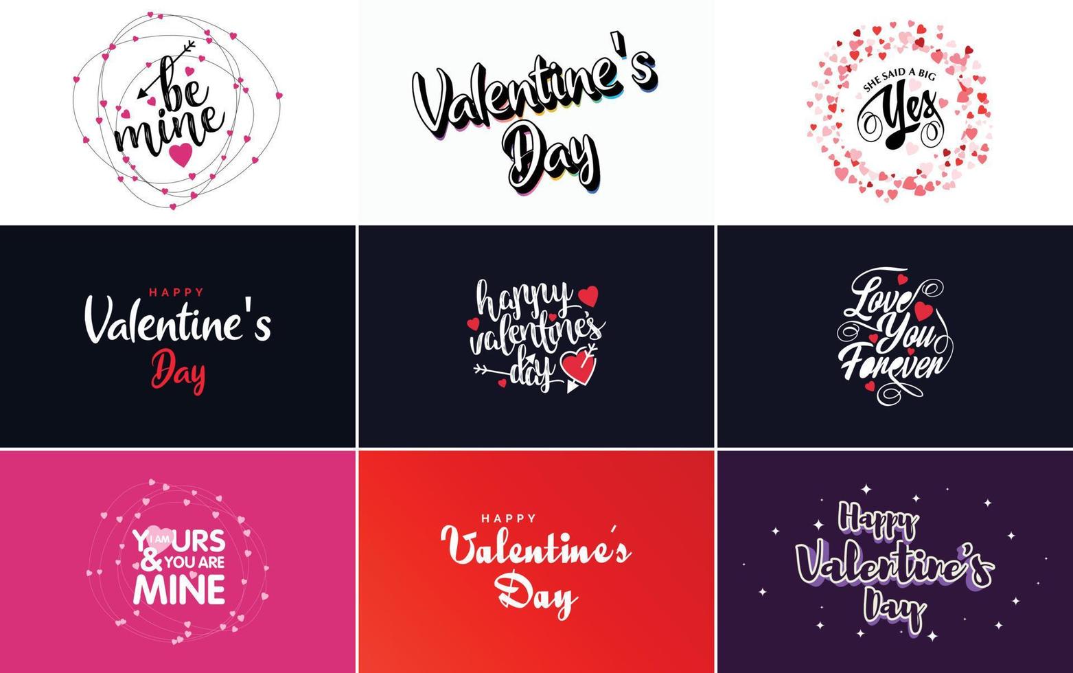 Happy Valentine's Day lettering set vector