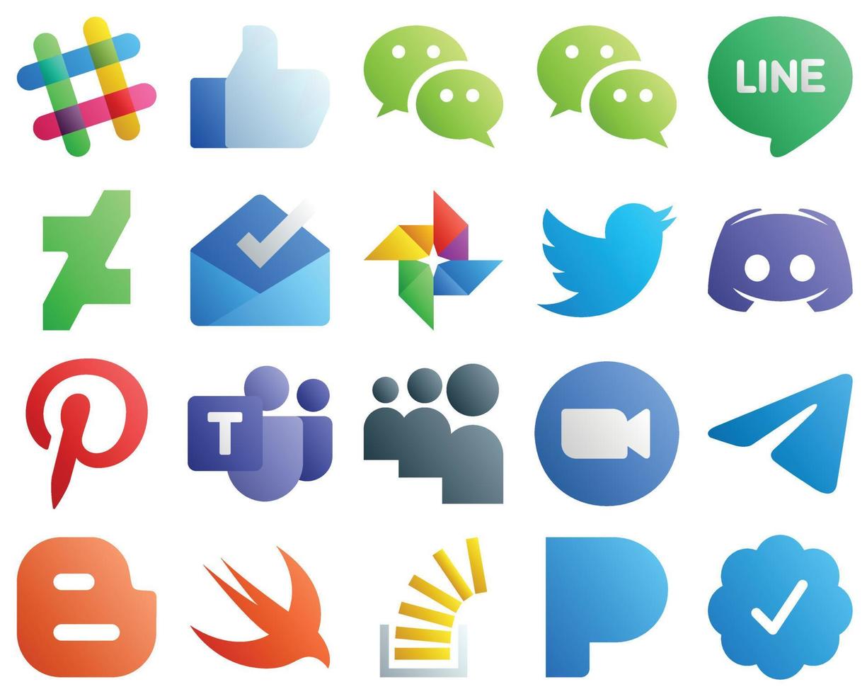 iconos degradados para las principales redes sociales 20 pack como pinterest. iconos de fotos y mensajes de google. limpio y minimalista vector