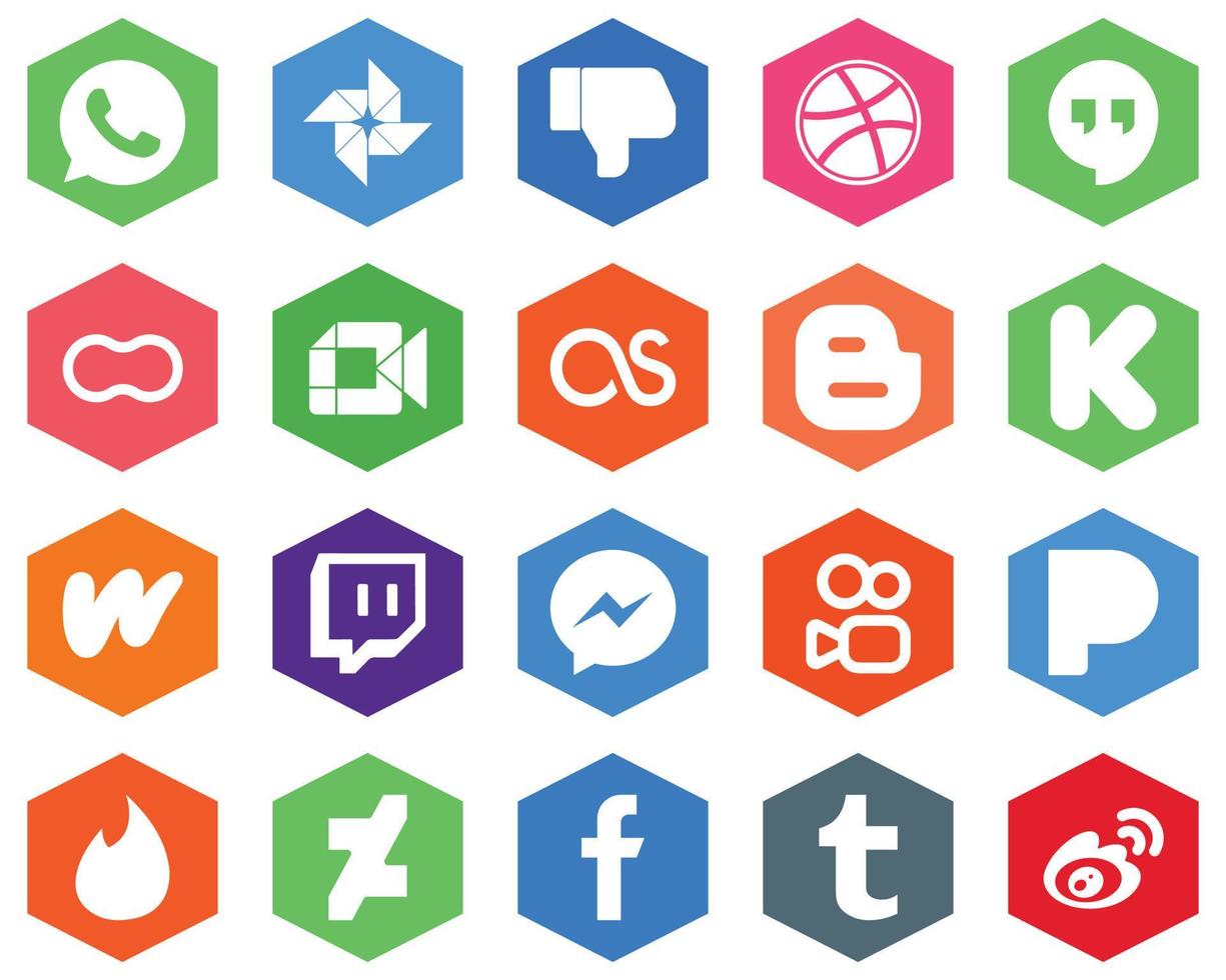 20 iconos blancos editables wattpad. pedal de arranque. mujeres. fondos de color plano hexagonal de blog y lastfm vector