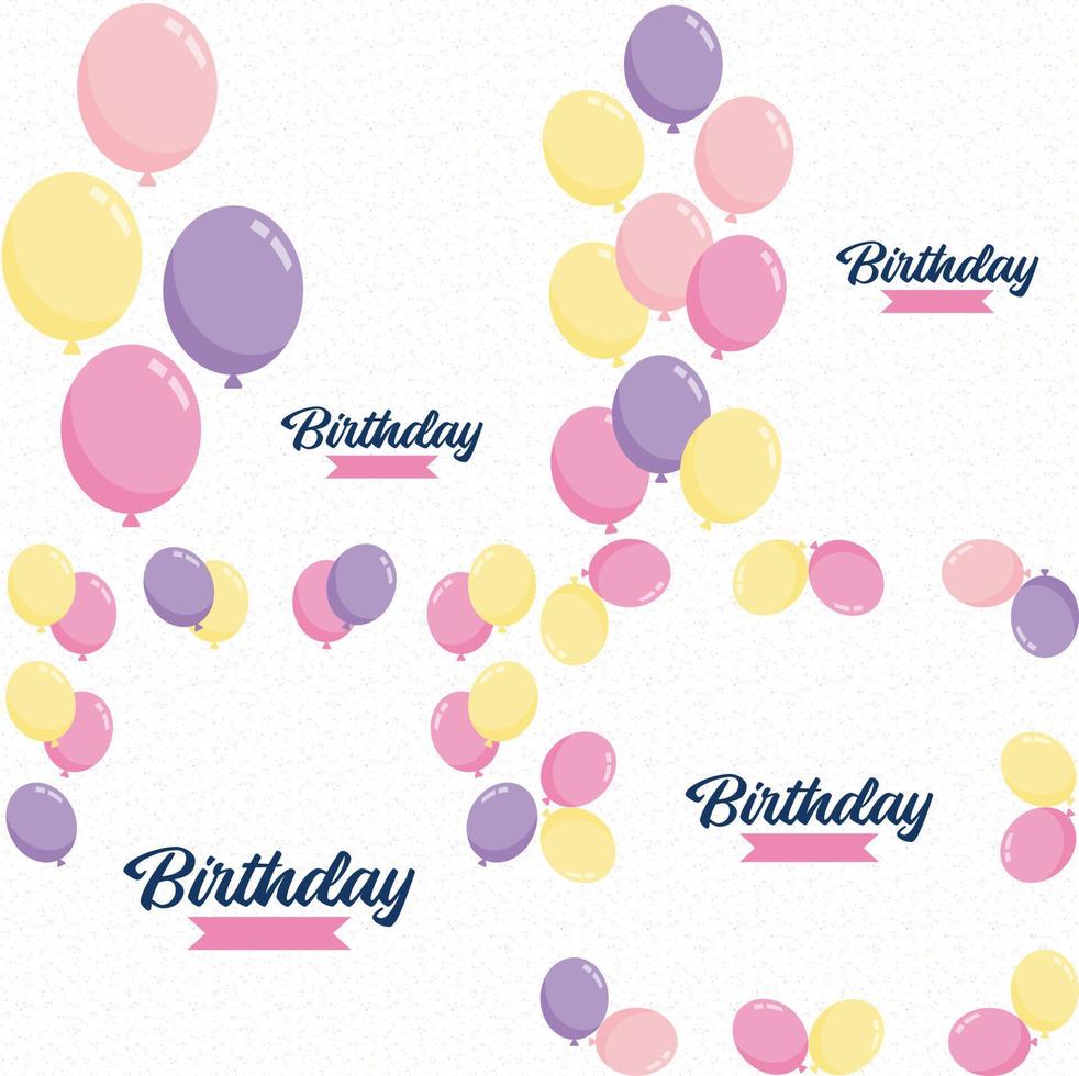 Happy Birthday text with a hand-drawn. cartoon style and colorful balloon illustrations vector