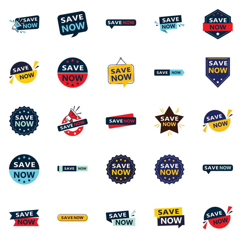 25 Professional Typographic Designs for a polished savings campaign Save Now vector