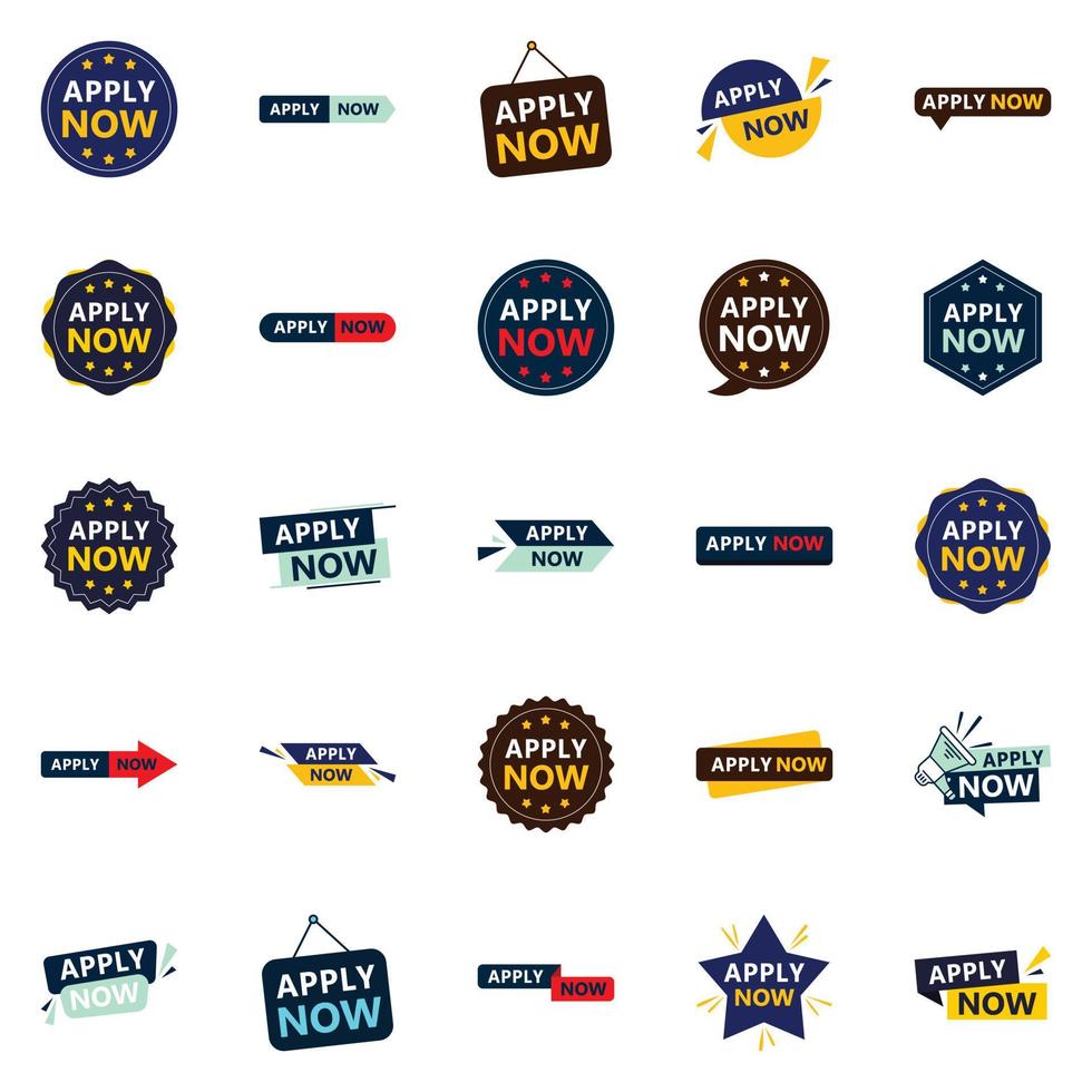 Get More Applications with Our Pack of 25 Apply Now Banners vector