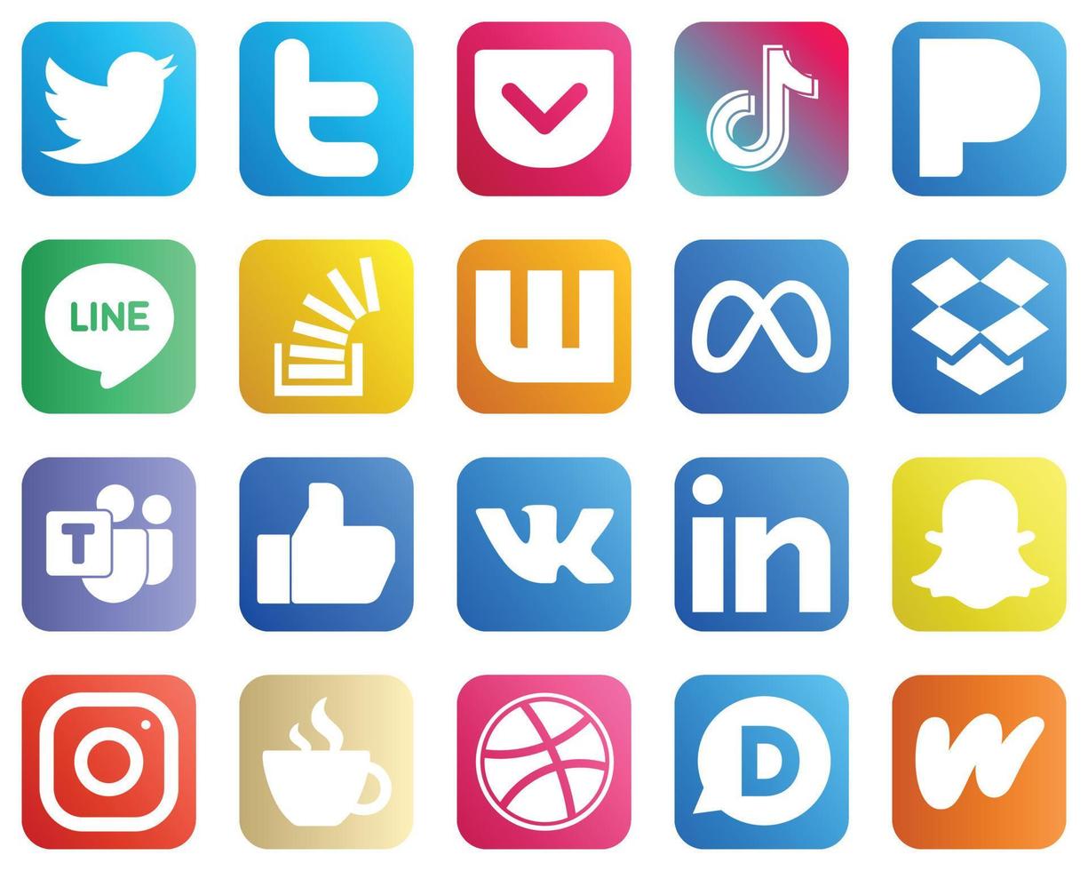 All in One Social Media Icon Set 20 icons such as dropbox. meta. pandora. wattpad and stock icons. High definition and unique vector