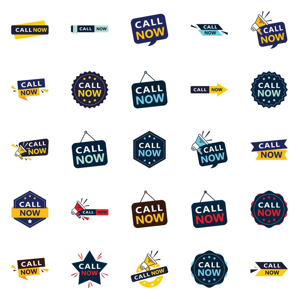 Call Now 25 Modern Typographic Elements to encourage calling vector